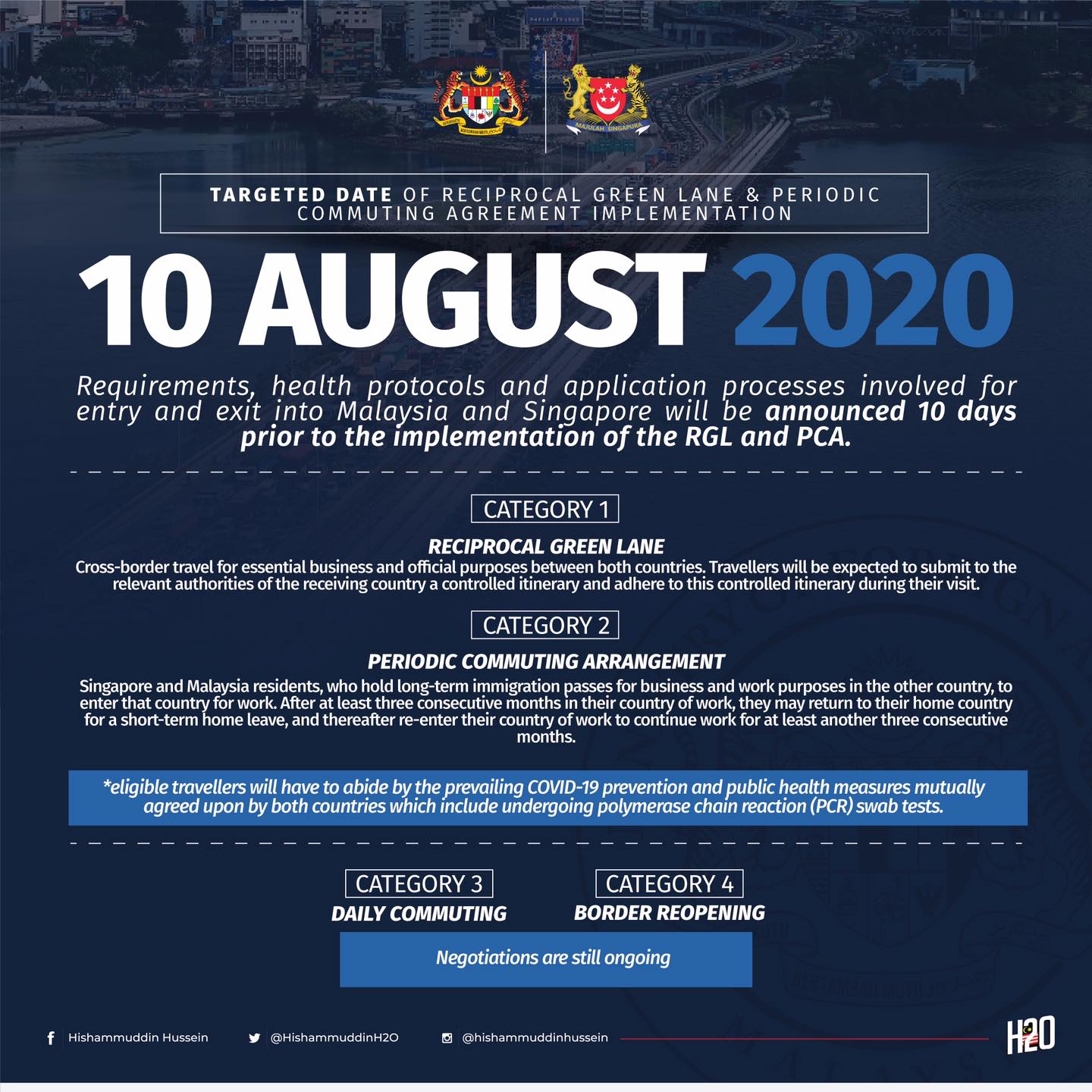 Hishamuddin Hussein Facebook Some can cross the borders beginning 10 Aug